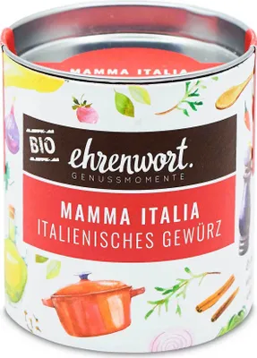 Produktbild von ehrenwort  Mamma Italia Italienisches Gewürz, Pulverförmige Gewürze, 35 g, Fried onion, Knoblauch, Oregano, Salz, Thymian, Meersalz (unjodiert); : Basilikum, Toastzwiebel, Tomatenflocken, Knoblauch, Oregano,...