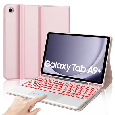 Zdjęcie produktu dla Etui z klawiaturą do tabletu Galaxy Tab 11 cali (2023), kompatybilne z modelem A9 Plus, z podświetleniem w kolorze różowym i touchpadem