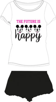 Produktbild von Kurzer Pyjama für Mädchen | Motiv: Minnie Mouse "The Future is happy"  weiss-schwarz,134