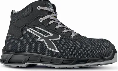 A single black and gray safety boot is shown from the side against a white background.