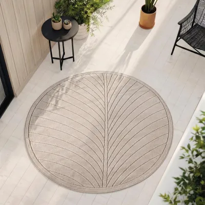 Produktbild von Carpetsale24 Outdoor Teppich, Modern Boho Design, 3D Effekt, Robust und UV-Beständig, ideal für Terrasse Wohnzimmer & Küche, Grösse: 160 cm Rund