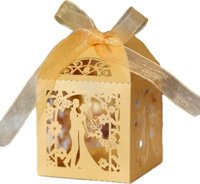 Image de 50PCS Sweet Couple Design Laser Cut Wedding Sweets Boxes, Bride and Groom Pattern Sweets Chocolate Favor Box for Valentine's Day