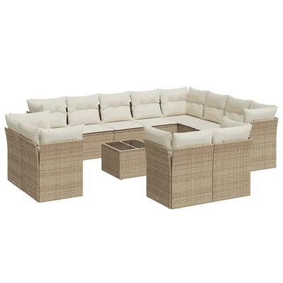 Produktbild von vidaXL 13-tlg. Garten-Sofagarnitur mit Kissen Beige Poly Rattan