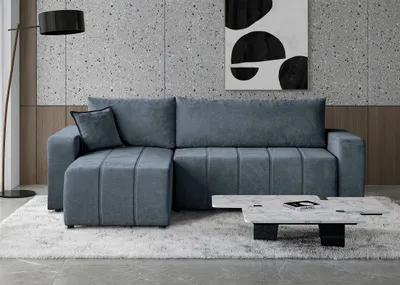 Produktbild von Ecksofa MORI 250cm - L-Form Eckcouch mit Schlaffunktion & Bettkasten - Dunkelblau (Sereno691)