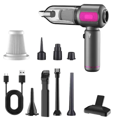 Produktbild von INF Tragbarer Autostaubsauger bürstenlos 17000Pa – Kabelloser Handsauger 6000mAh mit Sauger und Gebläse, Type-C Schnellladung Schwarz + Lila