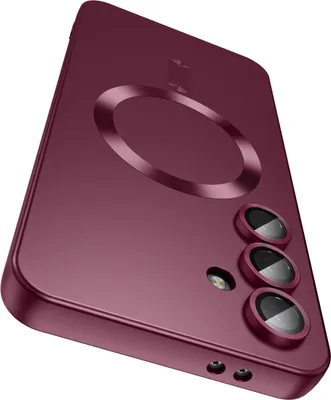 Immagine prodotto di Custodia magnetica per Samsung Galaxy S25, custodia protettiva in silicone opaco con protezione dell'obiettivo, compatibile con MagSafe Red