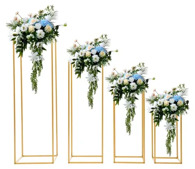 Produktbild von 4er-Set Metall Blumenständer für Hochzeits-Tischdekoration in Höhen von 40/60/80/100 cm in Gold für Blumenarrangements