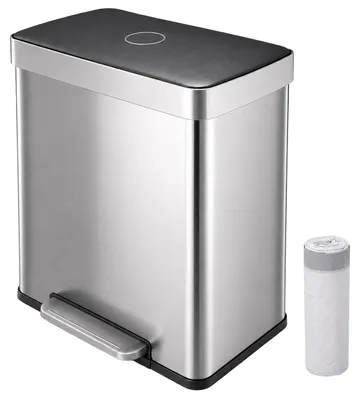 Abfalleimer 2x30 l, Edelstahl, Softclose, Fußpedal, Silber