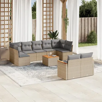 Produktbild von 10-tlg. Garten-Sofagarnitur mit Kissen Beige Poly Rattan 3226297