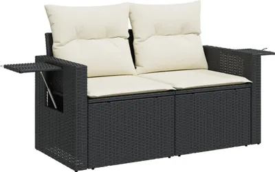 Produktbild von vidaXL Gartensofa mit Kissen 2-Sitzer Schwarz Poly Rattan