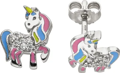 Produktbild von JOBO Kinder Ohrstecker Einhorn 925 Silber 14 Zirkonia Ohrringe Kinderohrringe