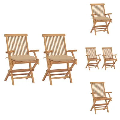 Obrázok produktu pre vidaXL Záhradné stoličky s béžovými vankúšmi 2 ks. Masívne teakové drevo - záhradné stoličky