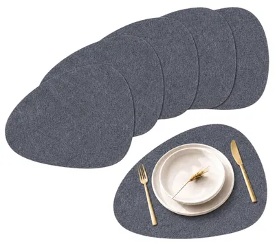 Produktbild von Filz Platzsets Oval, Platzdeckchen abwaschbar, Tischuntersetzer Filzmatten 6er Set (dunkelgrau)
