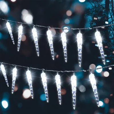 Zdjęcie produktu dla Peviasot Eiszapfen – zestaw 2 girland LED, 40 diod, 5 metrów, światło białe, dekoracja świąteczna, imitacja opadów śniegu, oświetlenie okienne, 8 trybów