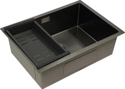 Produktbild von Küchenspüle - Einzelbecken - Rechteckig Edelstahl 304 - Mit Abtropfkorb - 1 Hahnloch - Ohne Armatur - Schwarz