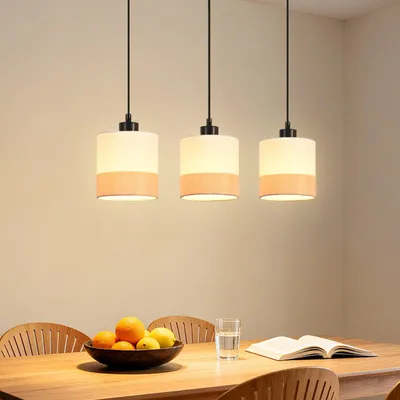 Immagine prodotto di ZMH Lampada a sospensione sala da pranzo luce a sospensione vintage 3 fiamme tessuto tavolo da pranzo lampada altezza regolabile E27 bianco sala da pranzo (senza lampadina)