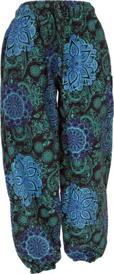 Produktbild von Warme Wohlfühlhose, Weite Pluderhose mit Breitem Bund, Boho Druck - Petrol, Damen, Schwarz, Baumwolle, Größe: L
