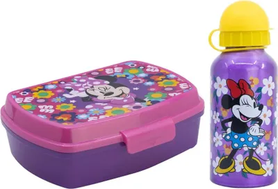 Produktbild von Disney Minnie Maus Mädchen 2 tlg. Set Brotdose Aluminium Trinkflasche 400 ml