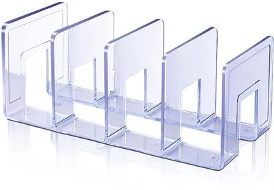 Obrázek produktu pro Unyqoos® Nastavitelné, průhledné přepážky do regálů z akrylu, 5 kusů – posuvné děliče prostor pro skříně, regály a kanceláře, s zaoblenými rohy