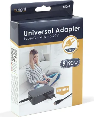 Produktbild von USB-C Laptop-Ladegerät 90W – Power Delivery – 5-20V – 1,8m Kabel – Schnellladegerät – Schwarz [55062]