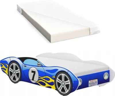 Produktbild von iGLOBAL Kinderbett Autobett Cars Bett Jugendbett Juniorbett Bett mit Lattenrost Stellage Schaumstoffmatratze Blau 140 x 70 cm