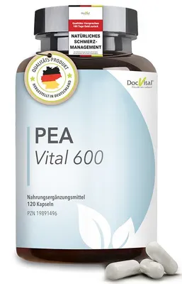 Produktbild von DocVital® PEA Kapseln 1200mg hochdosiert – 120 Kapseln - Palmitoylethanolamid in pharmazeutischer Qualität - PEA Vital 600