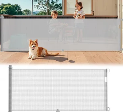 Produktbild von QEENTOE Rückrollbares PVC‑Türgitter 87×300cm, Sicherheitsbarriere für Babys und Haustiere (Grau, 300 cm)