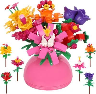 Produktbild von Blumenstrauß aus Bauklötzen, kreativ, 6 BLUMEN in Kugeln, DIY SET 6+
