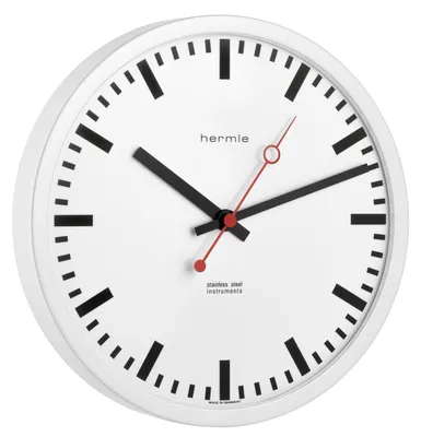 Produktbild von Hermle 30471-C50870 Bahnhofsuhr Grand Central Ø300mm rund weiß Zifferblatt Weiss Funkuhrwerk Zahlenbild Schwarze Balken, EAR