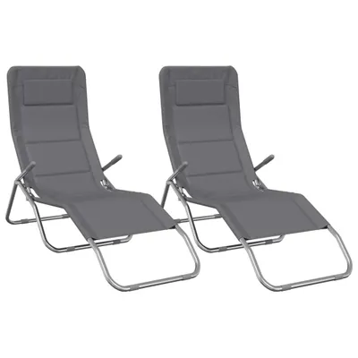 Produktbild von vidaXL Sonnenliegen 2 Stk. Grau Textilene & Pulverbeschichteter Stahl