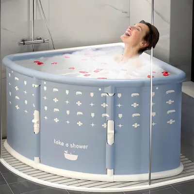 Produktbild von Große tragbare Badewanne für Erwachsene, fächerförmige faltbare Badewanne, zusammenklappbare freistehende Wanne mit rundum klappbarem Design in Grau