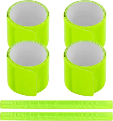 Immagine prodotto di 6 fasce riflettenti, fermalegging per bicicletta, catarifrangenti verdi, protezioni per bicicletta, bracciali riflettenti, elastici per pantaloni da bicicletta, fermalegging per bicicletta