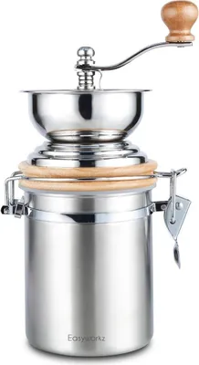 Immagine prodotto di Macinacaffè manuale con finezza regolabile - design in acciaio inox e legno