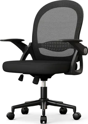 Image de Chaise de bureau ergonomique - Chaise de bureau avec filet respirant - Accoudoirs relevables - Réglable en hauteur - Chaise pivotante 360° - Noir