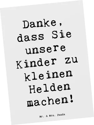 Produktbild von Mr. & Mrs. Panda Postkarte Spruch Erzieher Heldenmacher - Weiß - Geschenk, Kinder, Bedanken, Geschenke, Erziehung, Danke sagen, Dankeschön, Ansichtskarten, kleine Wunder