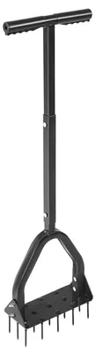 Imagen del producto de Aereador de césped, herramienta manual para aireación del suelo con 15 picos de hierro, mango largo y placa ancha. Herramienta resistente para la aireación del césped, ideal para suelos compactos y endurecidos