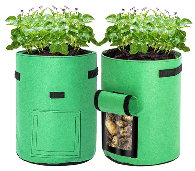 Produktbild von Ikodm 15er Pflanzsack Set 26,5 L mit Sichtfenster & Tragegriffen, faltbare Pflanztaschen für Gewächshaus, Terrasse & Garten
