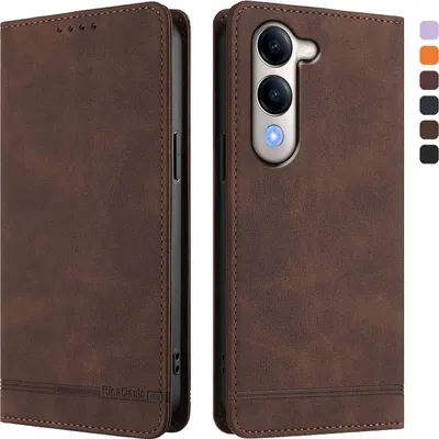 Image de Etui pour Vivo Y29S, étui rétro en cuirPolyuréthaneavec support et fentes pour cartes de crédit Marron
