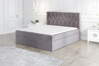 Produktbild von Boxspringbett ESTER 160x200 mit 2 Bettkästen, Bonell-Matratze und Topper. Möbel vom Hersteller- Handarbeit!Bett Komplett-Set mit Matratze,Bettkasten & Kopfteil. Stoff SAMT. Elegantes Bett mit massives Kopfteil.
