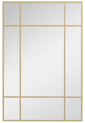 Zdjęcie produktu dla Lustro ścienne z metalową ramą i złotymi akcentami | Kolor: złoty | Wymiary: 90 x 2 x 60 cm