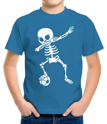 Produktbild von Kinder T-Shirt Jungen Dab Dance Tanz Skelett Fußball Motiv lustig Geschenk Geburtstag Moonworks® ozean-blau 129-140 (9-10 Jahre)