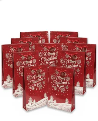 Immagine prodotto di Bambelaa! 12 sacchetti regalo per Natale, grandi, in carta, con scritta "Buon Natale". Sacchetti regalo natalizi, confezioni regalo, sacchetti per presenti. Carta rossa, effetto lucido (circa 25 x 8,5 x 34 cm), Immagine generata dall'IA
