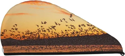 Produktbild von Vögel bei Sonnenuntergang Haartuch aus Korallensamt zum schnellen Trocknen von langem, dickem und lockigem Haar