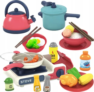 Produktbild von Kinderküche Spielset mit Zubehör – Töpfe, Pfannen, Wasserkocher und Schnellkochtopf – Rollenspielküche für Kinder ab 3 Jahren