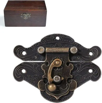 Produktbild von Antike Holzschublade mit Bronzeschloss und Riegel, 38x29mm