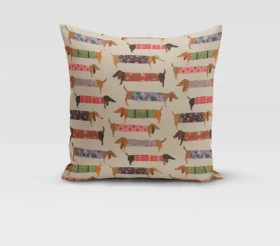 Produktbild von SCHÖNER LEBEN. Kissenhülle Baumwollstoff Dachshund Dackel beige bunt Größe 80x80cm (HxB) 80x80cm (HxB) Größe