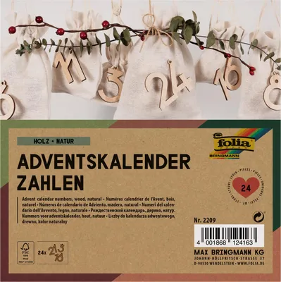 Productafbeelding van folia 2209 Adventskalender-Holzzahlen natur 24 Numbers