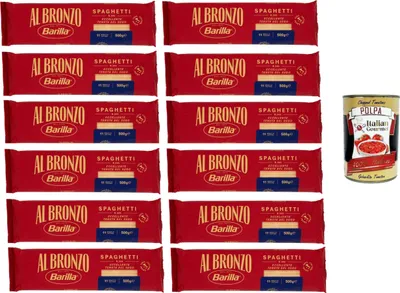 Produktbild von Al Bronzo Pasta Spaghetti Bronze Gezogene Pasta Rohe Verarbeitungsmethode 12x 500gr + Italian Gourmet polpa 400g
