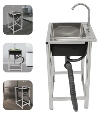 Obrázok produktu pre Pracovný drez, nerezová oceľ, rozmery 17,7 x 15,75 x 8,66 palca, jednokomorový, voľne stojaca inštalácia, veľký objem