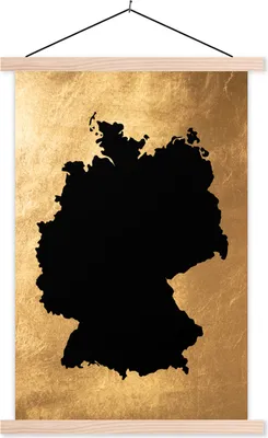 Produktbild von MuchoWow® Textilposter Karte Europa - Deutschland - Schwarz 60x90 cm mit holzfarbenen Rahmen - Textil